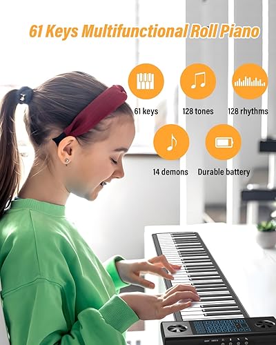 Miniatura 2 de KONIX Piano enrollable de 61 teclas, piano portátil mejorado para principiantes con BluetoothMIDI, teclado de piano enrollable de silicona