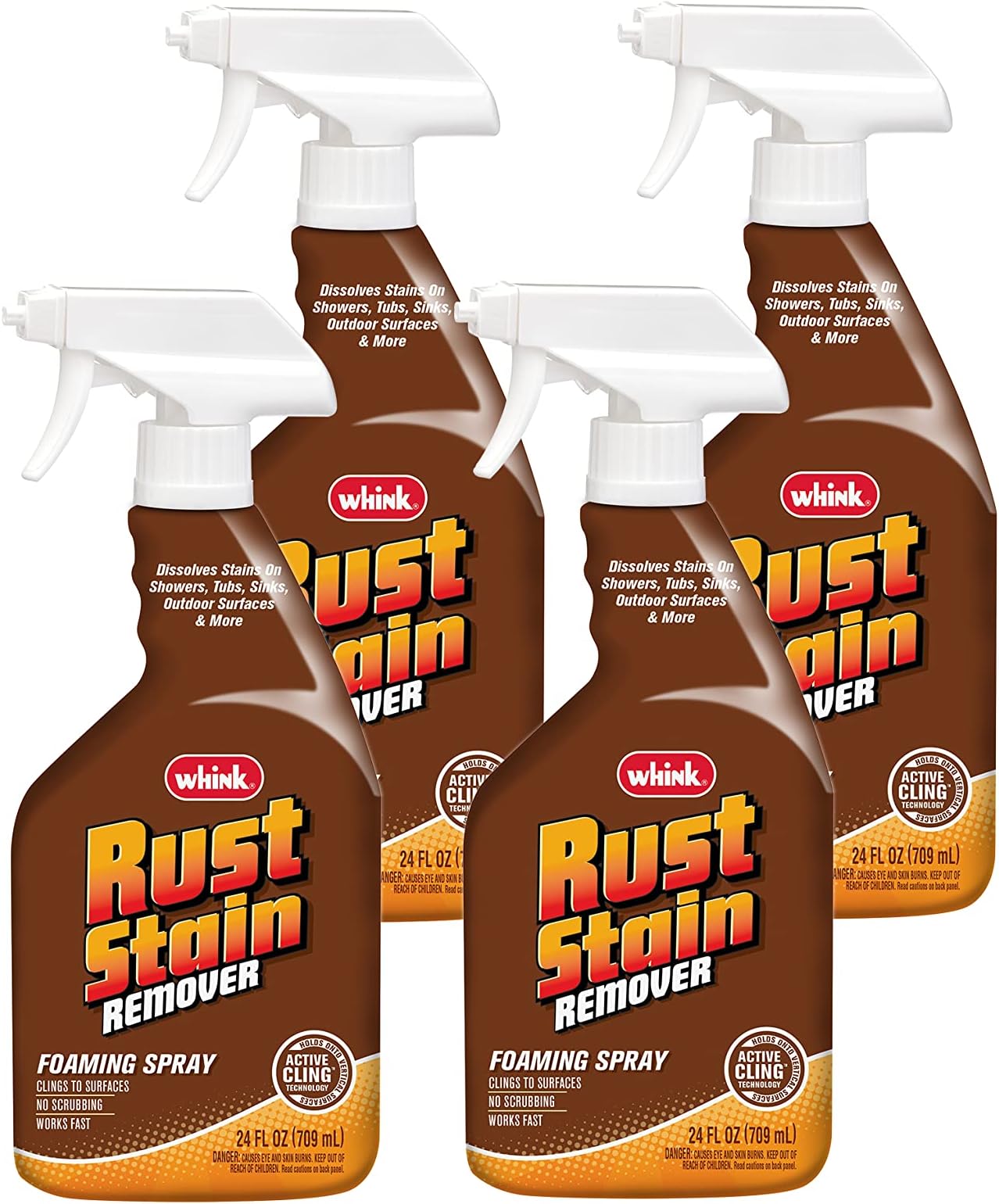 Rust-Oleum Whink Rust Stain Remover | Heavy-Duty Iron Stain Remover Foaming Spray with Excellent Cling for Toilets, Showers, Sinks, Outdoor Siding | 24 oz | 4 Pack