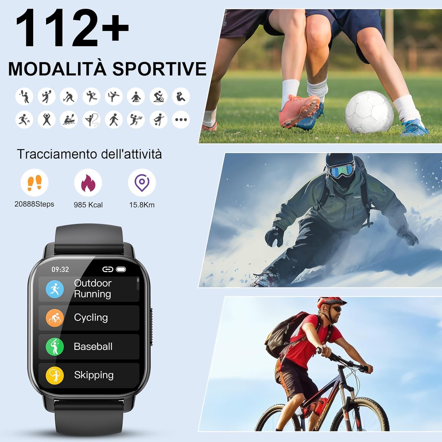 Smartwatch Uomo Donna, 1.85"Orologio Smartwatch con Effettua/Risposta Chiamate,112+ Sportive Smart Watch con Sonno/Cardiofrequenzimetro/Contapassi, Impermeabil IP68 Orologio Fitness per iOS Android