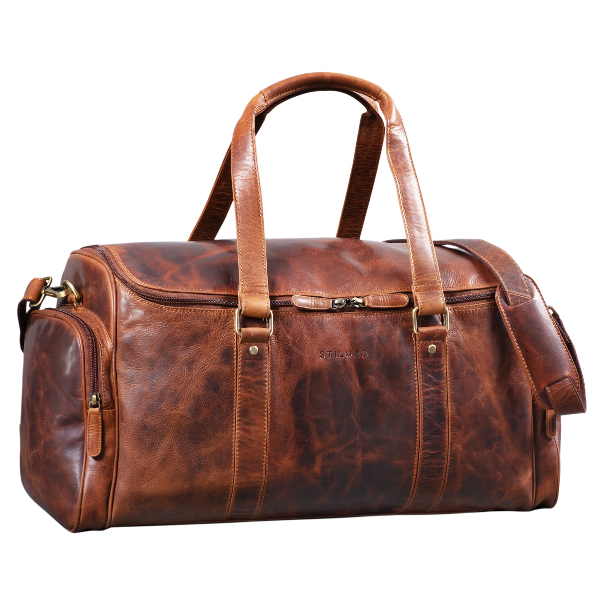 STILORD "Myles" Borsone Vintage in Pelle da Uomo | XL Bagaglio da Viaggio in Vera Pelle di Vacchetta | Borsone da Weekend con Tracolla Colore:nero