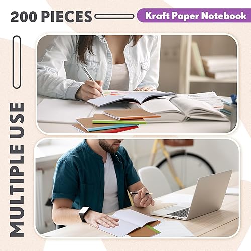 Miniatura 4 de Sherr Paquete de 200 cuadernos pequeños de estraza tamaño A6 en blanco sin forro, mini cuadernos de papel kraft, mini cuadernos de bocetos para