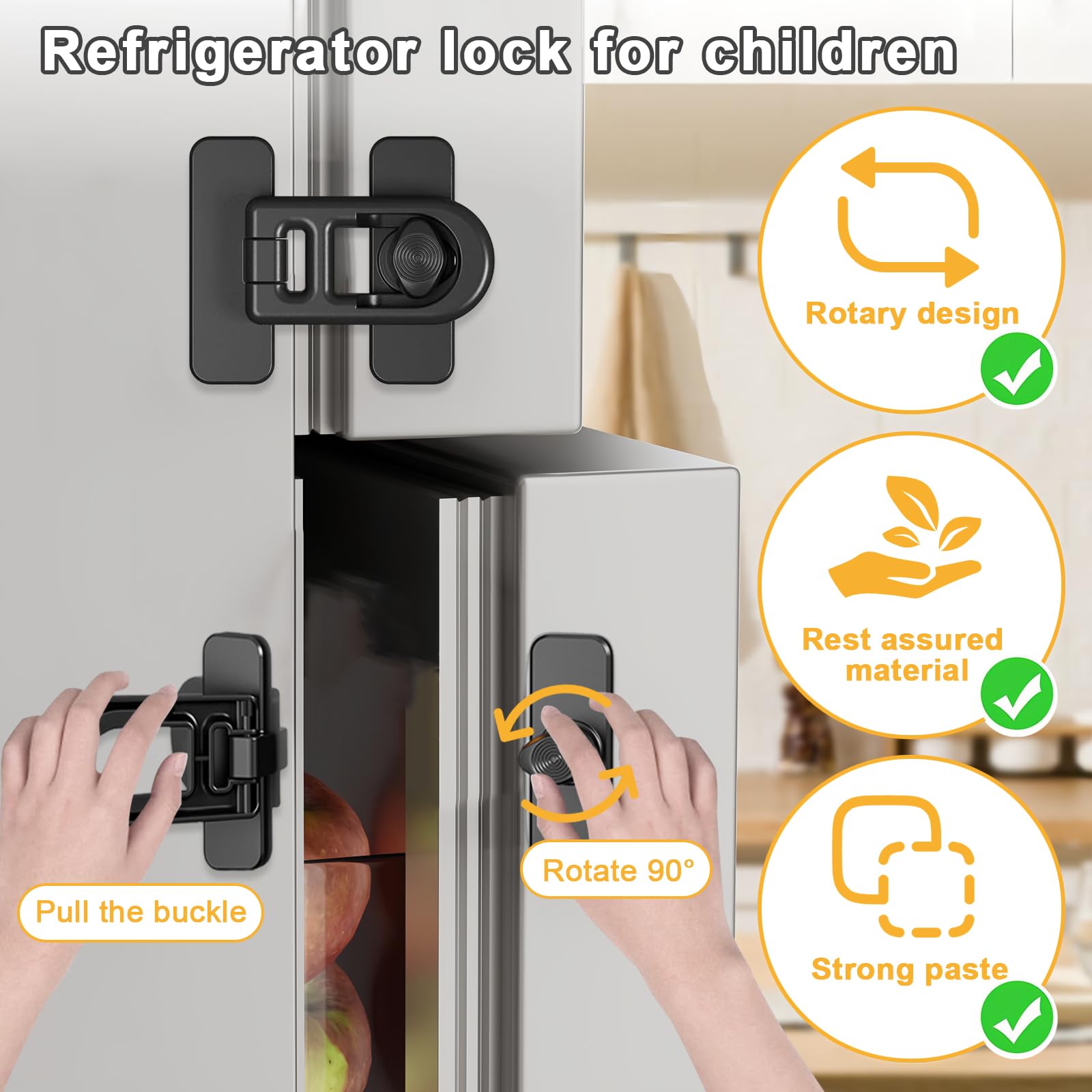 4 Pièces Securite Placard Enfant Securite Fenetre Enfant Serrure Frigo pour Enfants Bloque Porte Bébé avec AdhéSif Puissant pour Réfrigérateur,Lave-Linge,Armoire,FenêTre(Noir)