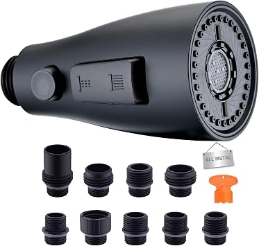 Stainless Steel Kitchen Faucet Head Replacement Matte Black 3-Function Kitchen Sink Sprayer replacement for Most Pull-out Kitchen Faucet, High Pressure Sink Spray Head with 9 Adapters & Faucet Aerator