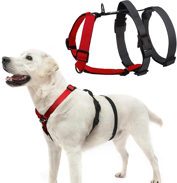 PUPTECK Escape Proof Dog Harness - No Pull Soft Padded Full Body Pet Halter Harness with Lift Handle for Small Medium Large Doggies Walking Hiking Hunting, Red & Black, XL
