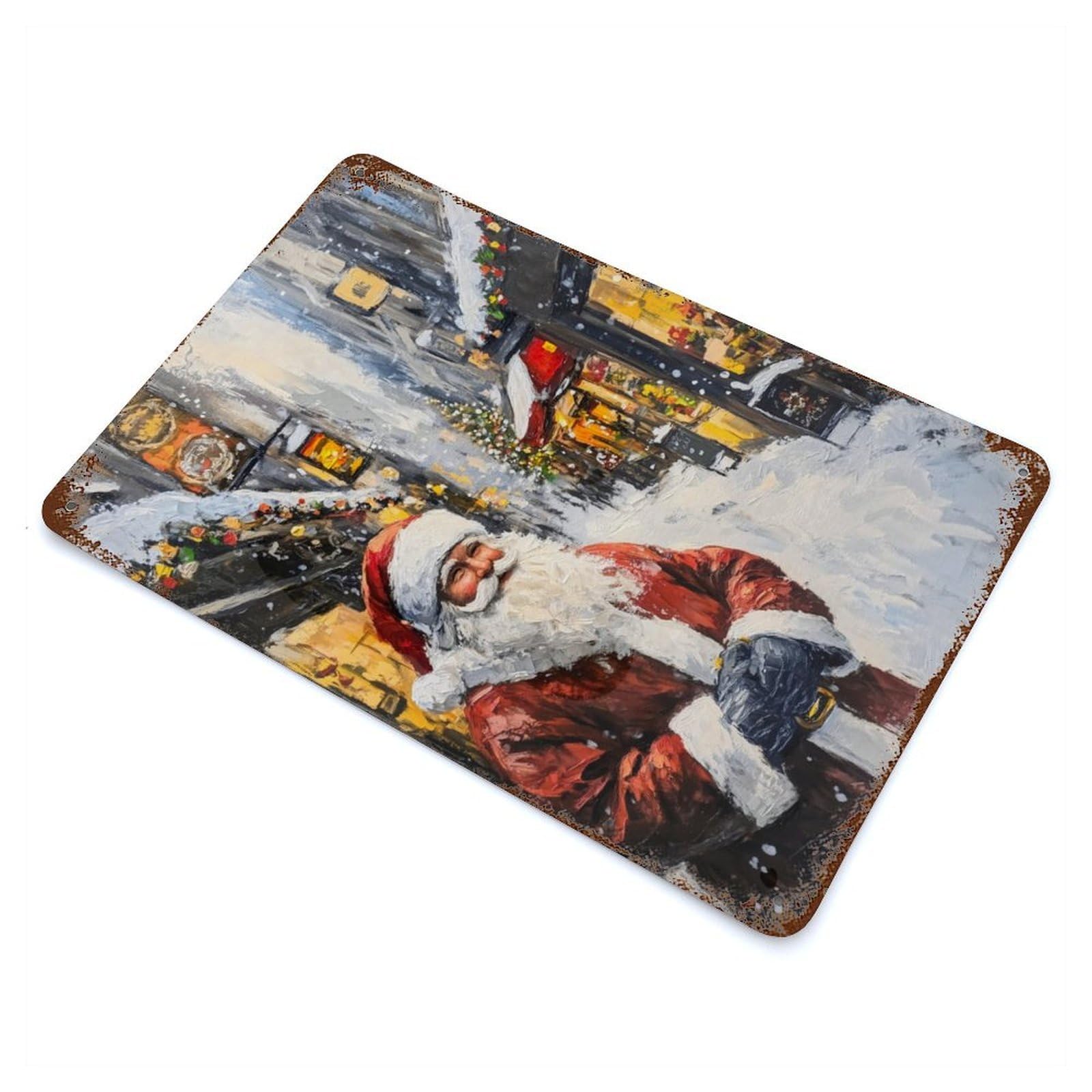 Vintage Metal Tin Sign Santa Claus Is Coming to Town 11.8"x7.9", Industrial Home Decor for Farmhouse, Kitchen And Entryway Decor