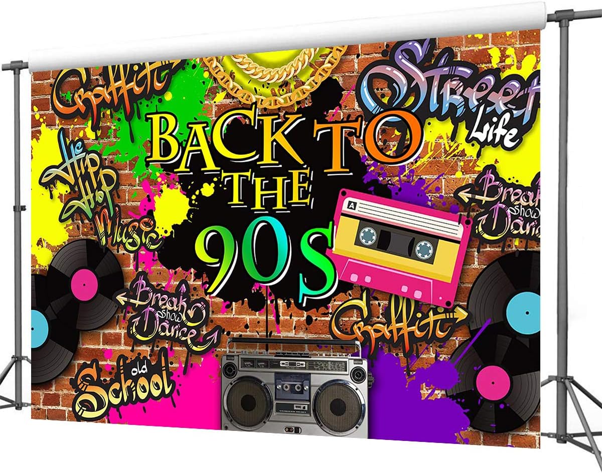 Mocsicka 90’S Backdrop Hip Hop Graffiti Brick Wall Retro Radio Fashion Photography Background Back to The 90’S Themed Party Banner Decoration Backdrops (7x5ft)