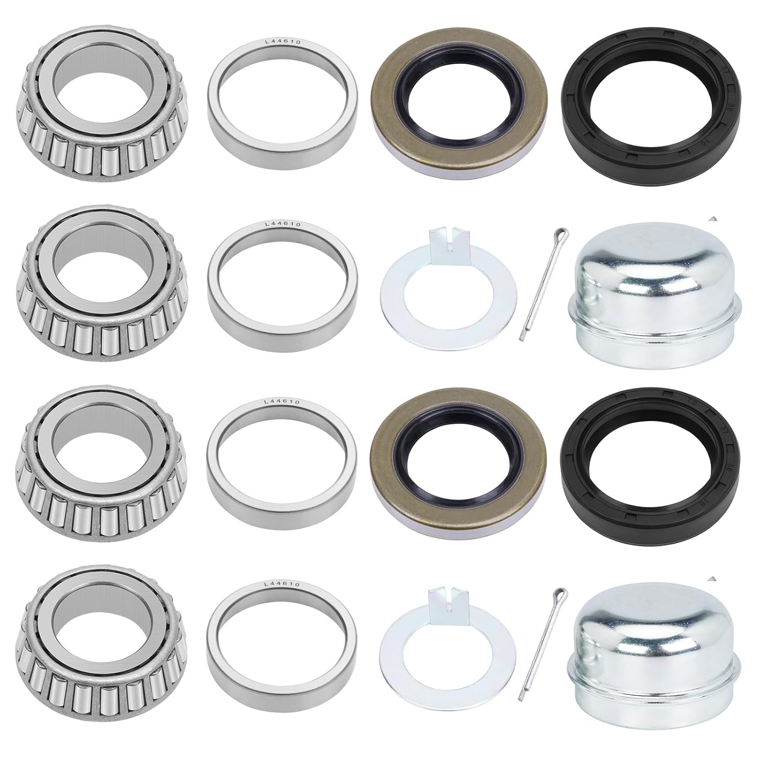 Trailer Hub Bearing Kit for 1‘’ Spindle Trailer, L44643/L44610 Bearing Kit with Tang Washer, 12192TB 15192TC Grease Seal Cotter Pin for 2000-2200lbs BT9 Straight Spindle