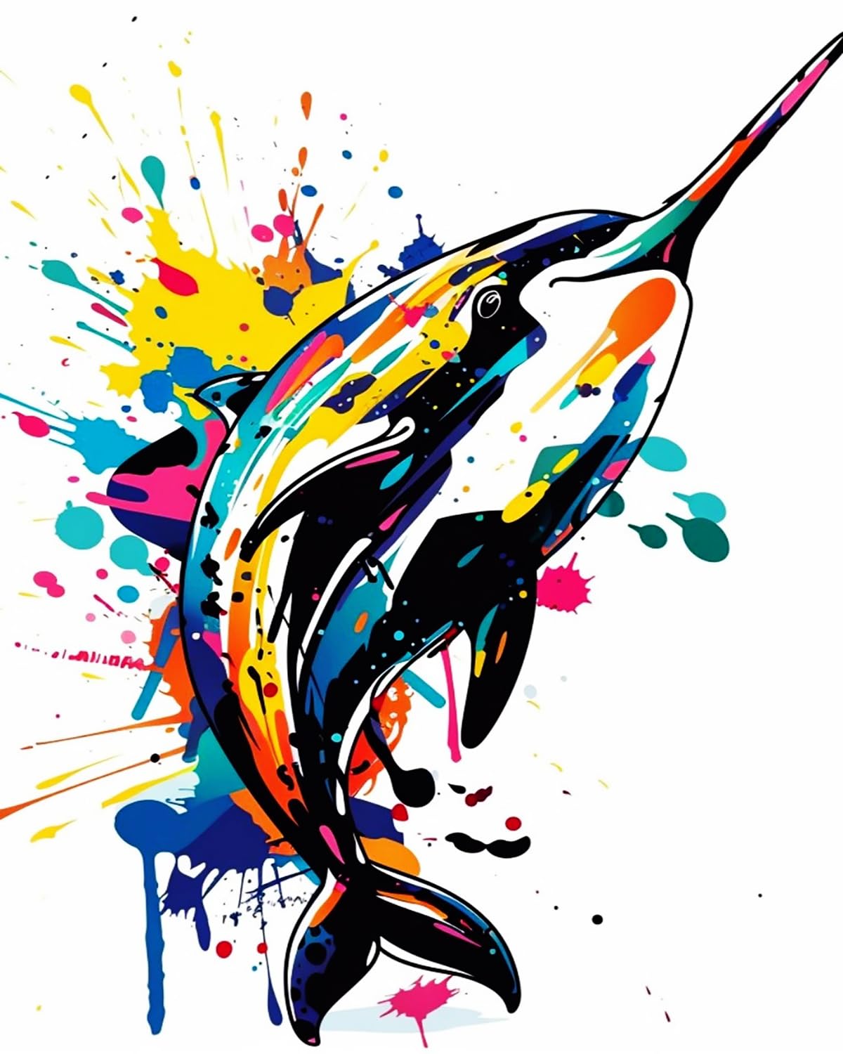 Liubaishi Multicolour Paint By Numbers For Adults, Colourful Sailfish, 16X20 Inch Canvas With Acrylic Paints And Brushes