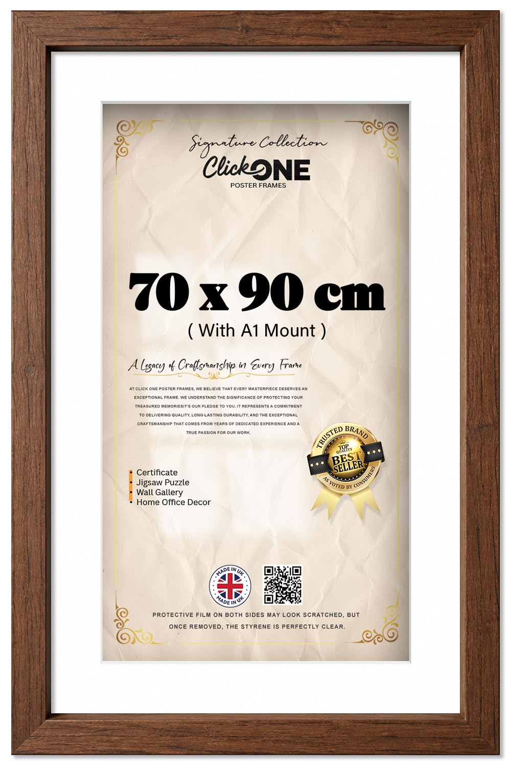 Click One Contemporary Poster Frame 90 X 70 Cm With A1 59.40 X 84.10 Cm White Mount Engineered Wood Picture Frame Wall Vertical Or Horizontal Display Mounting Hardware Incl 36 X 28 Inch Dark Oak