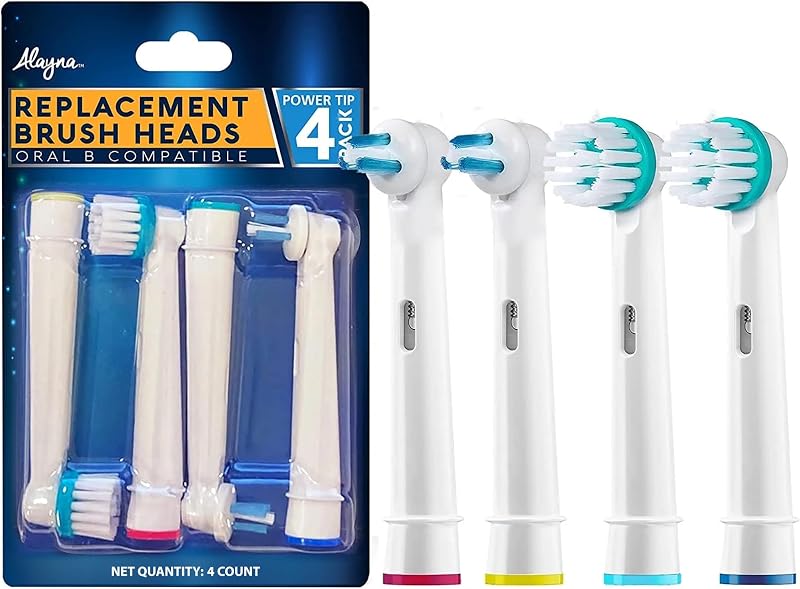 Cabezales de cepillo Alayna Ortho y Power Tip compatibles con Oral-B, paquete de 4 | Kit de cabezal de cepillo de dientes eléctrico de ortodoncia diseñado para limpiar alrededor de aparatos ortopédicos, aparatos dentales y áreas de difícil acceso