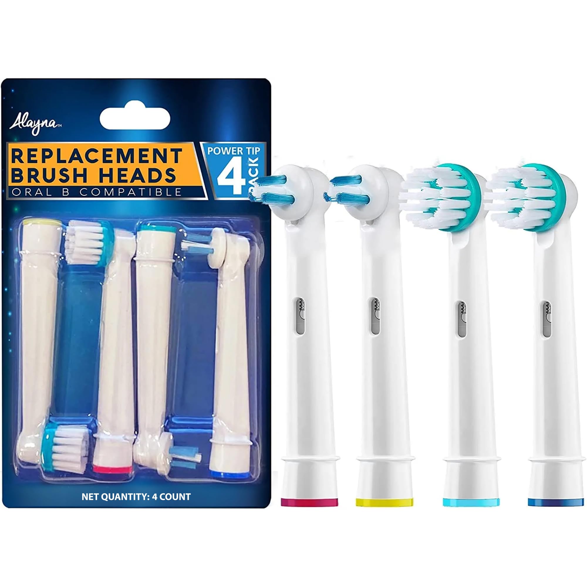 Alayna Replacement Brush Heads- Compatible with Oral-B Braun Professional Ortho Brush Head Power Tip Kit- Pk of 4