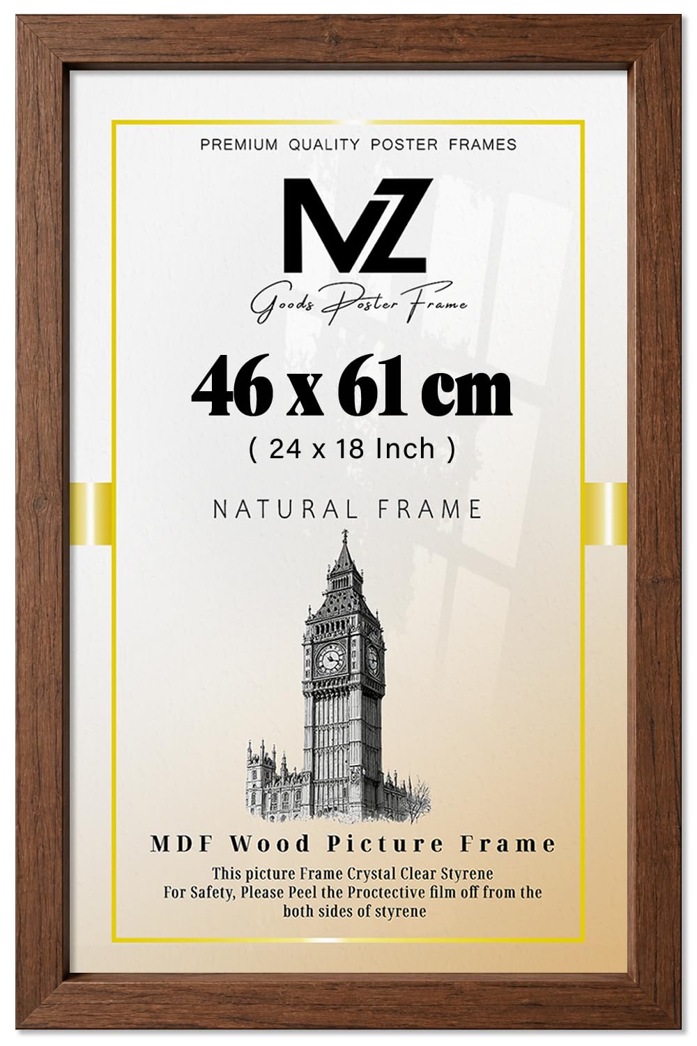 MZ GOODS | Stunning 1' 6" x 2' 0" Dark Oak Posters Frame - (46 x 61 CM) Horizontal/Vertical Wall Hanging for Posters & Artwork 18 x 24 Inch [ Dark Oak ]