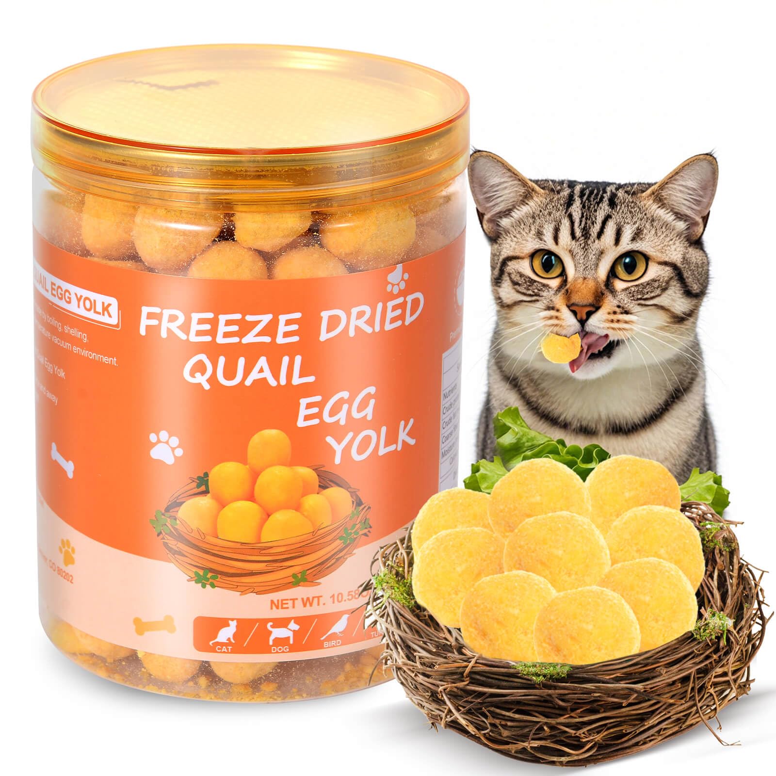 Freeze Dried Quail Egg Yolk Cat - 10.58oz Natural Pet Treats, Freeze Dried Cat & Dogs Treats, No Preservatives, Dried Quail Egg Yolk Snacks for Training
