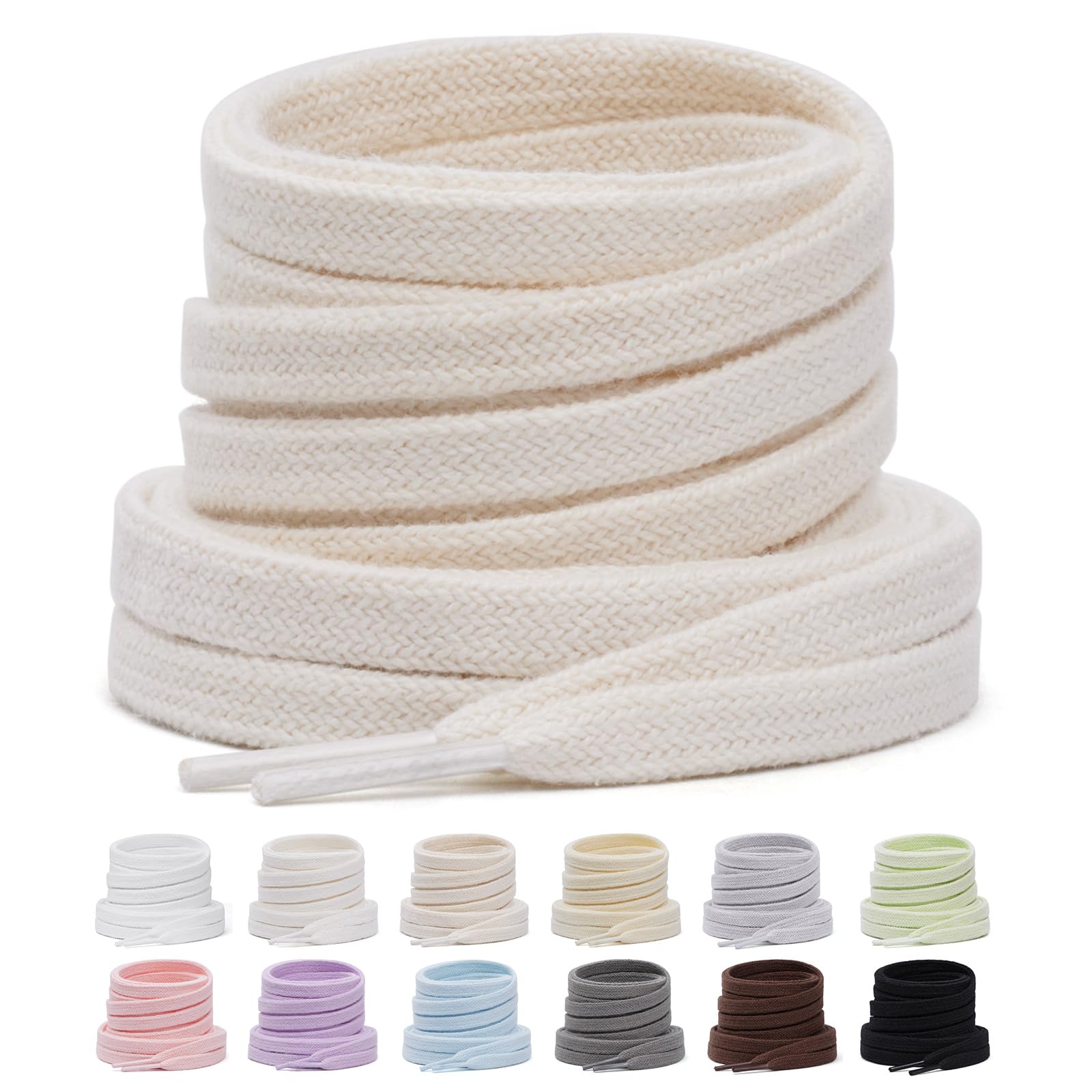 2 Pairs Flat Cotton Shoe Laces, 5/16" Double Layer Shoelaces for Sneakers, Athletic Shoes