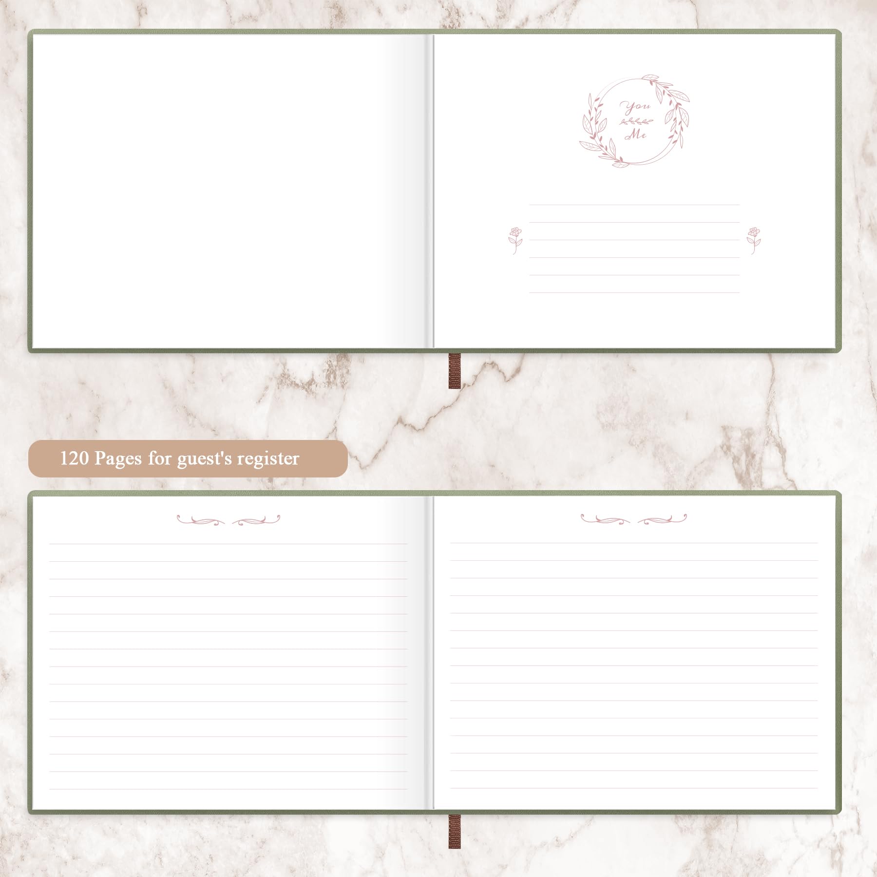 Elegante libro degli ospiti per matrimonio, perfetto per ricevimenti di nozze, baby shower, compleanni ed eventi speciali, 17,8 x 22,9 cm, 120 pagine a righe, copertina rigida in pelle, colore: verde