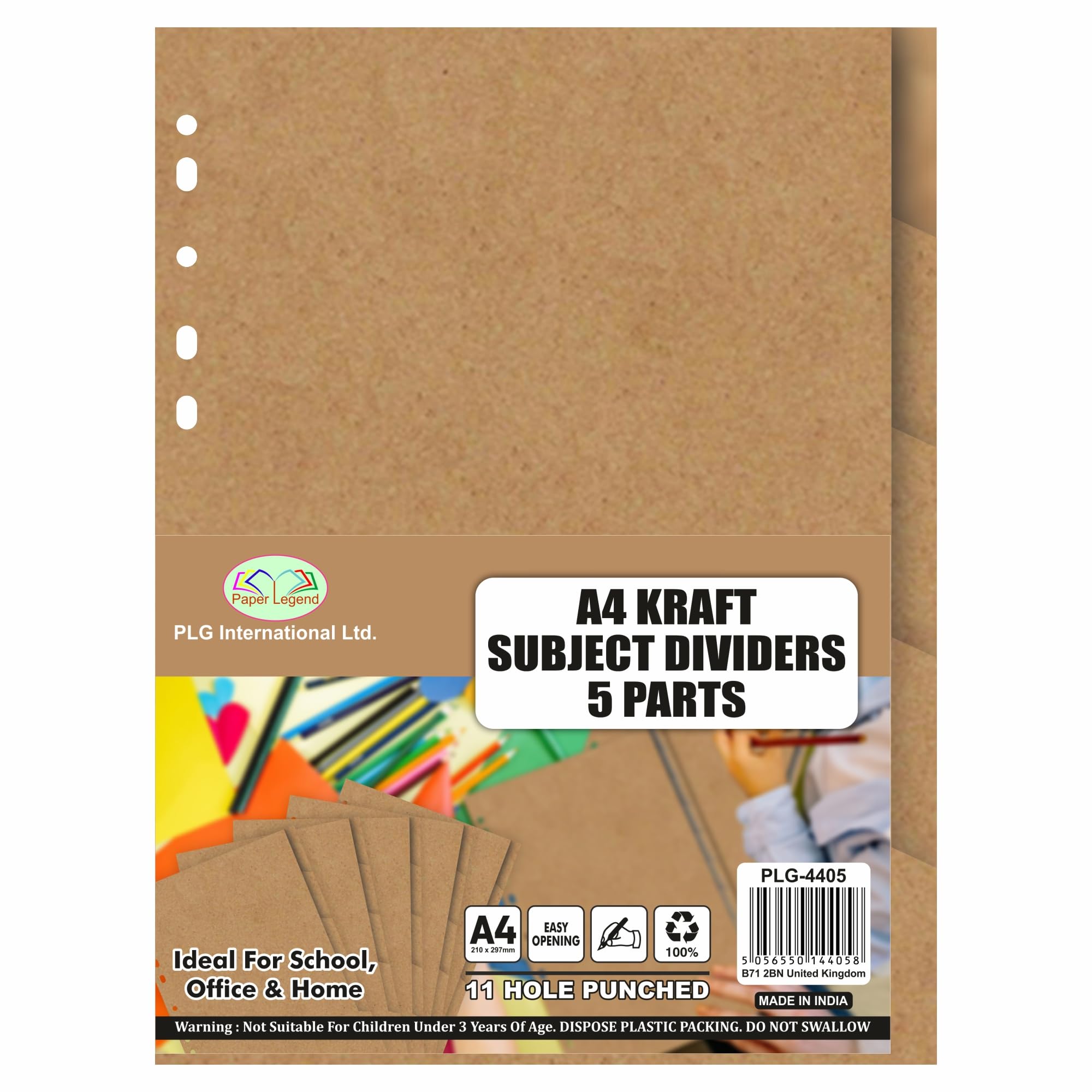 Eason Bros - A4 File Dividers 5 Part, 45 Sheets A4 Subject Dividers 5-Tabs Ring Binder Dividers, 11 Hole Sturdy & Eco-Friendly Kraft Paper Index Dividers, Bulk A4 Folder Dividers for Lever Arch File