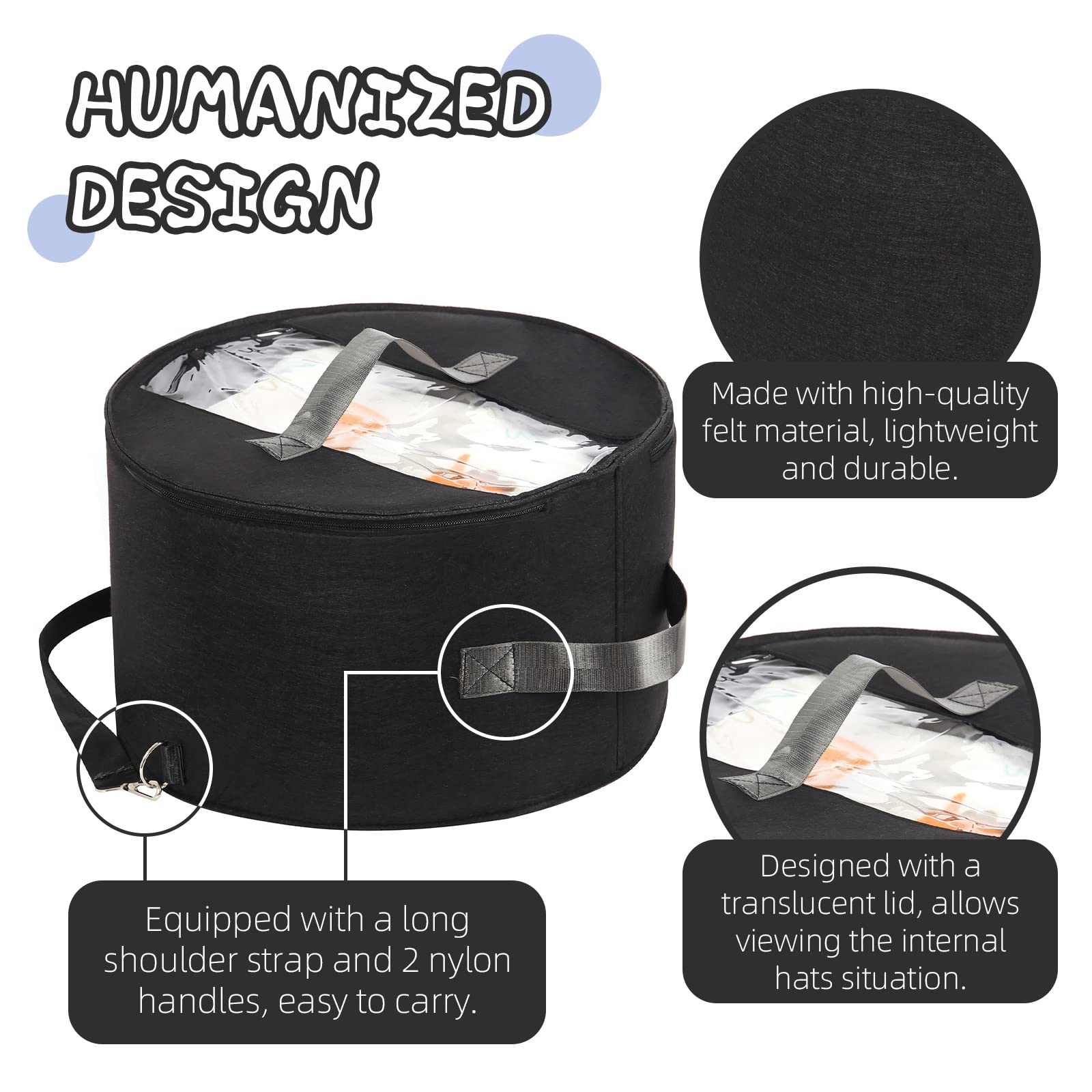 LITLANDSTAR Round Felt Hat Organizer for Women and Men 17" D x 10" H Storage Box with Dust Proof Lid - Image 4