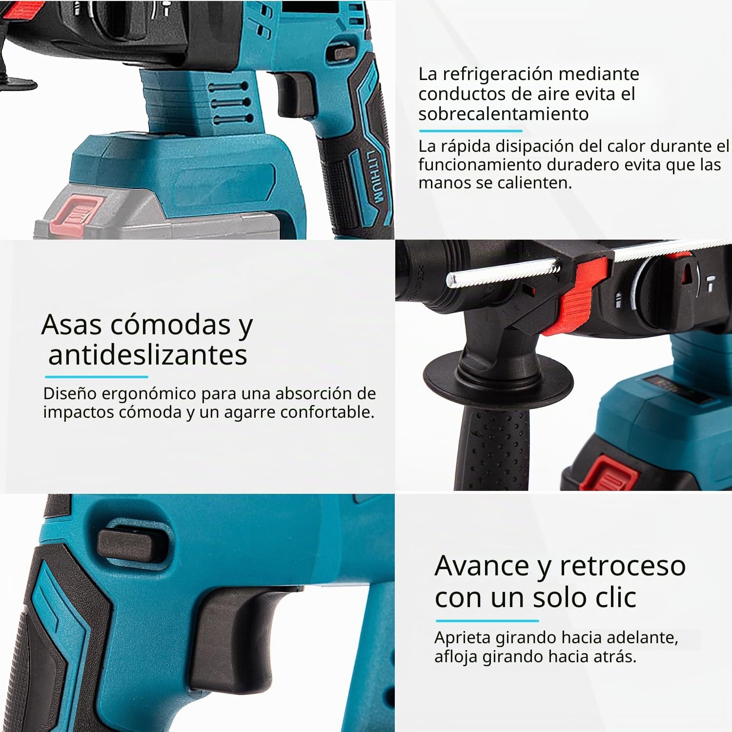Broca de martillo para taladro martillo sin escobillas Makita 18V 3 en 1 con 7 piezas, taladro, guantes, 3 modos de funcionamiento, mango antivibración y embrague de seguridad