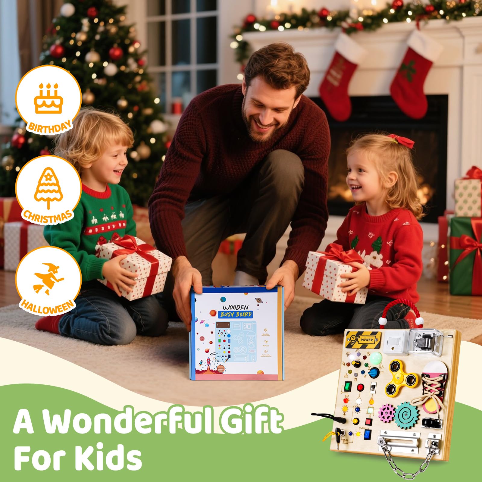 Montessori - Juguetes de mesa de madera para niños y niñas de 1, 2, 3 años, juguete de viaje educativo sensorial con interruptores de luz LED y cajas de música, cerraduras para niños de 1 a 6 6