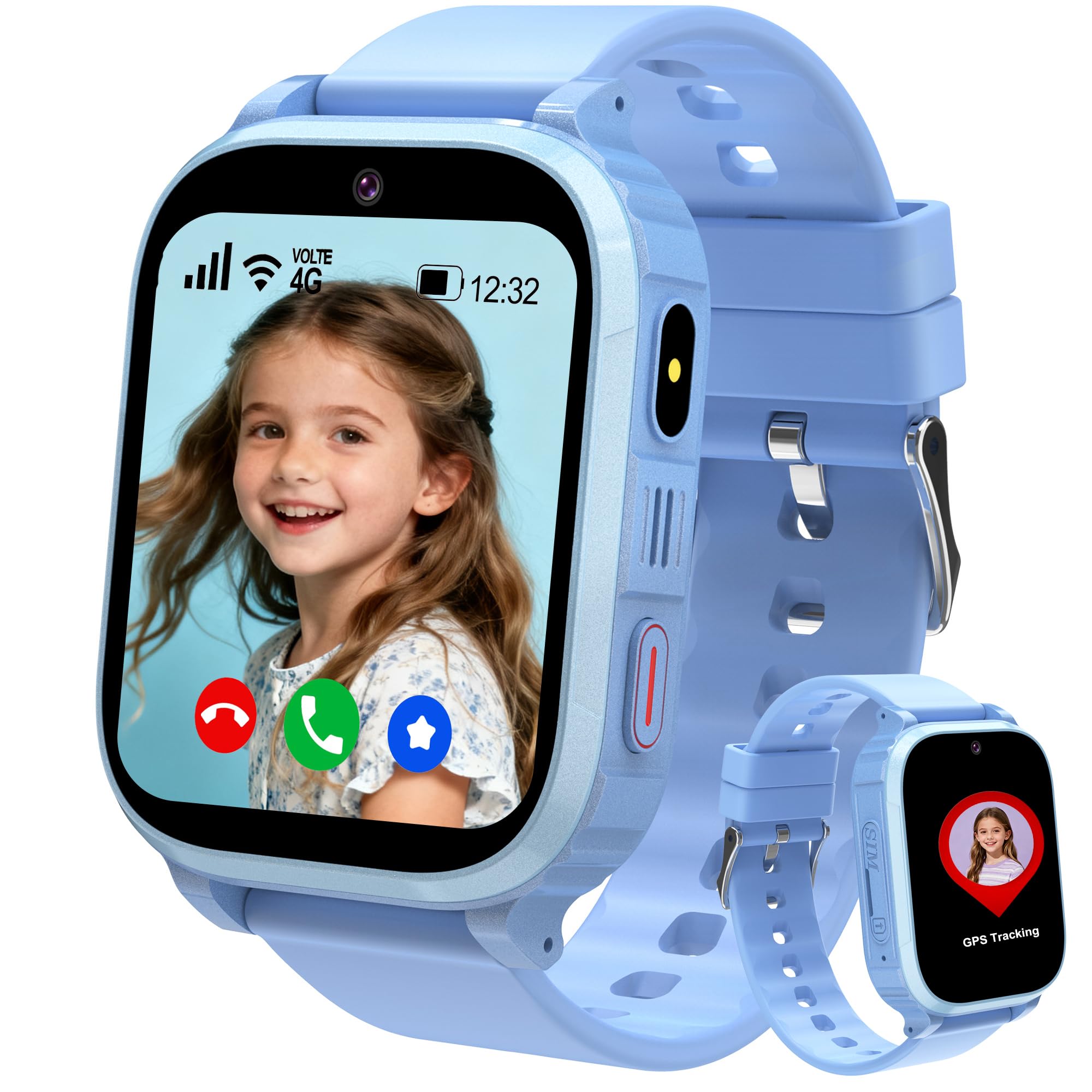 4G Reloj Inteligente Niño, Smartwatch Niños con GPS y Llamadas Videollamada SOS Voz Chat Teléfono IP68 Impermeable Modo Clase Juego Cámara Despertador, Reloj GPS Niños Regalo Niña Estudiante
