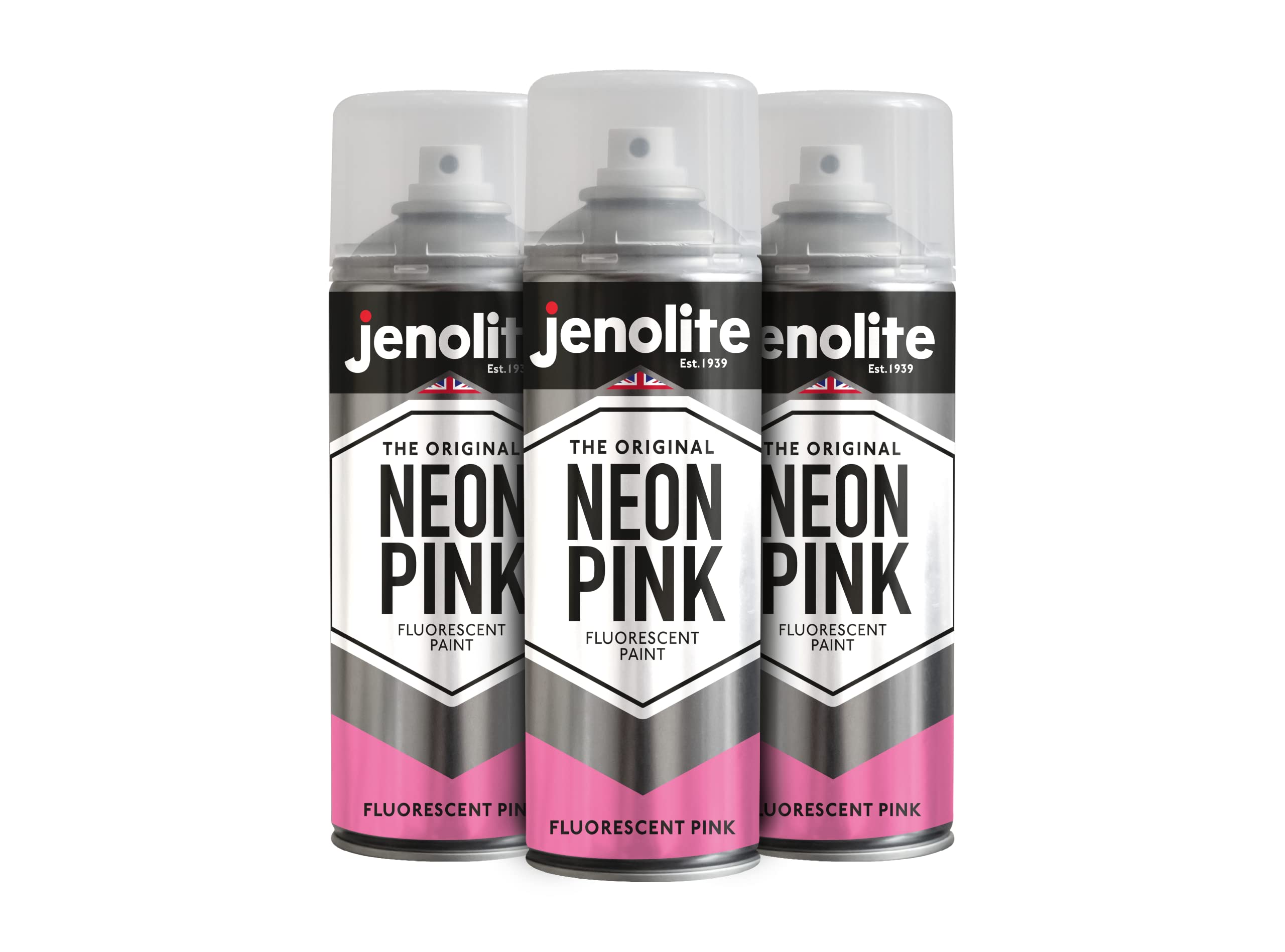 Jenolite Neon Pink Fluorescent Spray Paint | | 3X400ml | Premium High Visibility Neon Spray Paint | Multi Surface High Viz Paint | Ideal For Hobbies, Graffiti-Art, Crafting & Safety Marking
