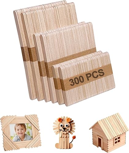 300 palitos de abedul natural, 3 longitudes (5.9 pulgadas, 4.5 pulgadas, 2.5 pulgadas), suaves y sin astillas, para puentes STEM, kits de