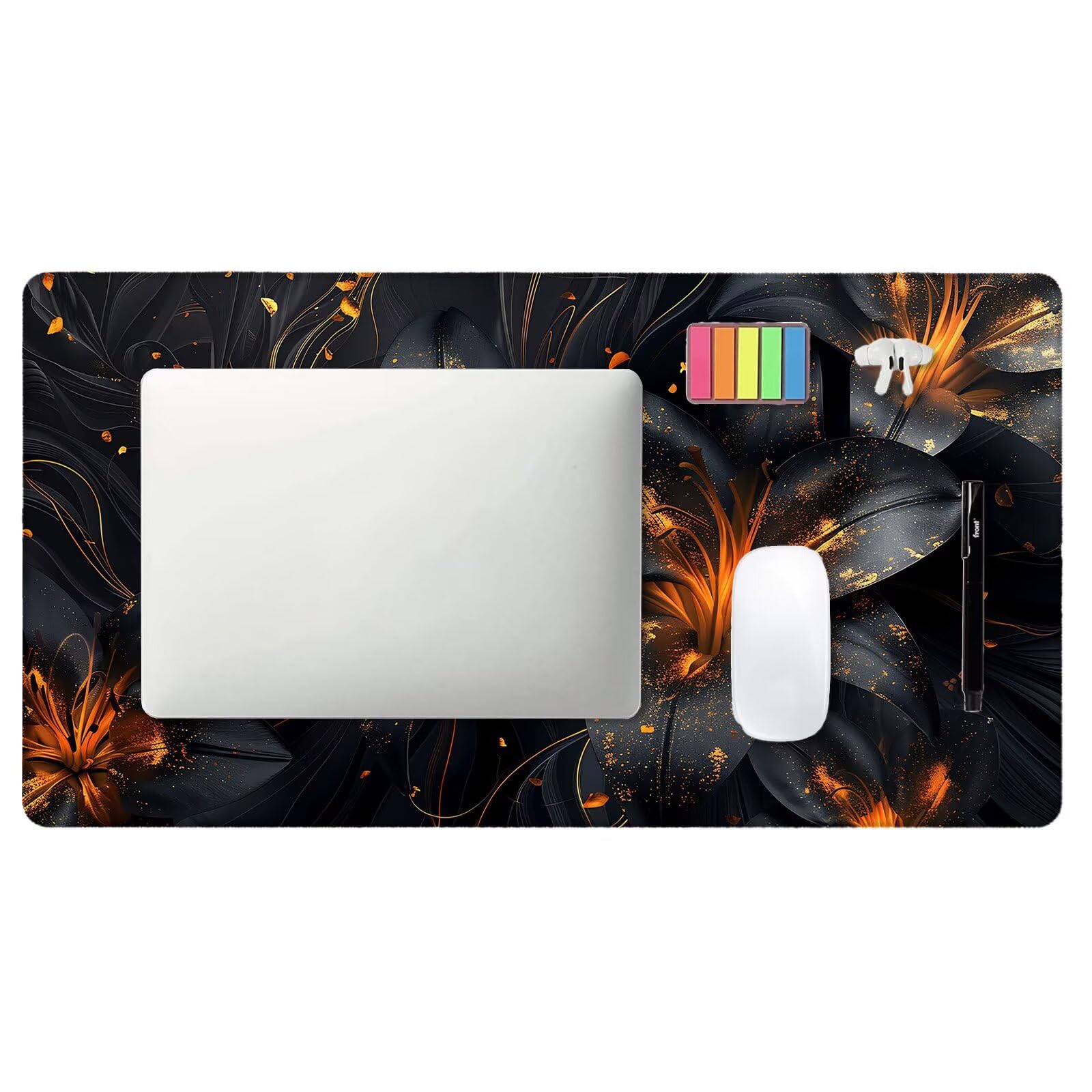 Tapis de Souris de Jeu, Fleurs Tapis de Souris XXL 1500x600x4 mm, sous-Main Bureau Lis avec Base en Caoutchouc Antidérapant et Imperméable, Surface Lisse Améliorez la Précision et la Vitesse, T-5