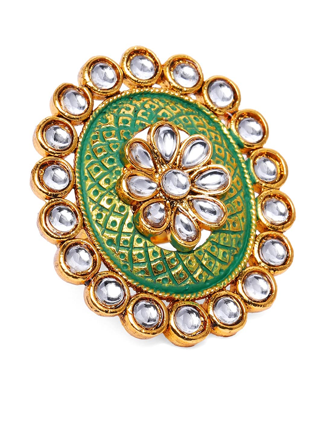 ZAVERI PEARLS Pastel Green Meenakari Traditional Kundan Adjustable Finger Ring For Women-ZPFK10287 (B093Y4L2HB) Amazon Price History, Amazon Price Tracker