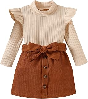 Conjunto de saia de gravata borboleta lisa de manga comprida com babados e gola rolê