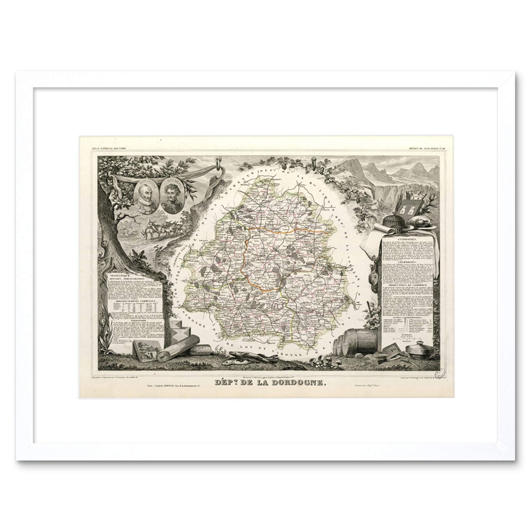 Wee Blue Coo Map Old France Levasseur Dordogne Department Framed Wall Art Print