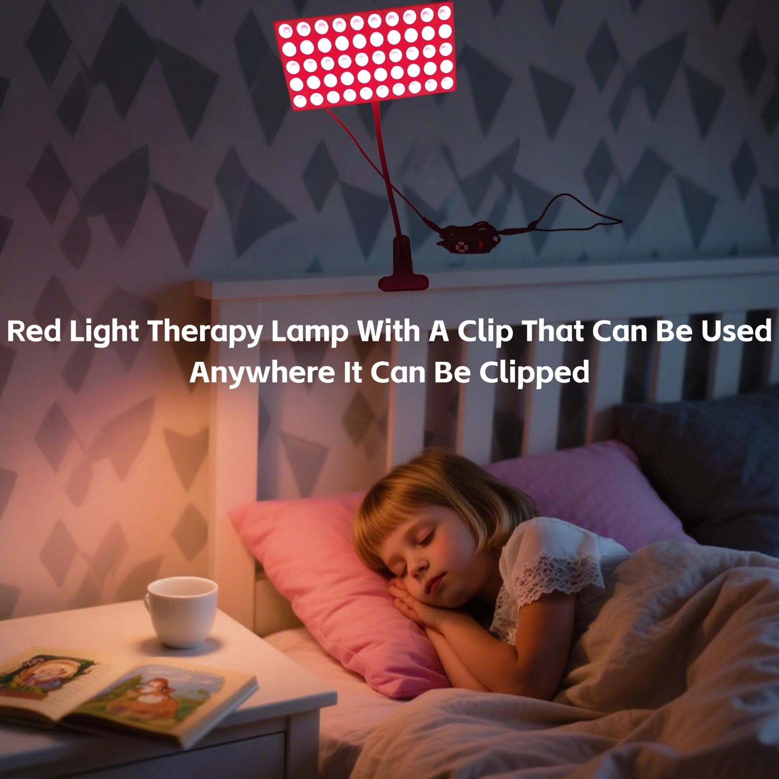 Lampe de luminothérapie infrarouge portable à pince, 100 LED 660 nm et 850 nm, 30 W, 5 niveaux de luminosité, col de cygne et angle réglables, minuterie et protection des yeux pour le visage et le