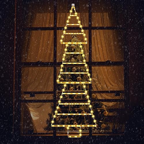 Miniatura 6 de Luces de Navidad de FUNIAO de 4.6 pies, luces LED de escalera de 4.6 pies, luces colgantes para árbol de Navidad, enchufables, impermeables, 8 modos