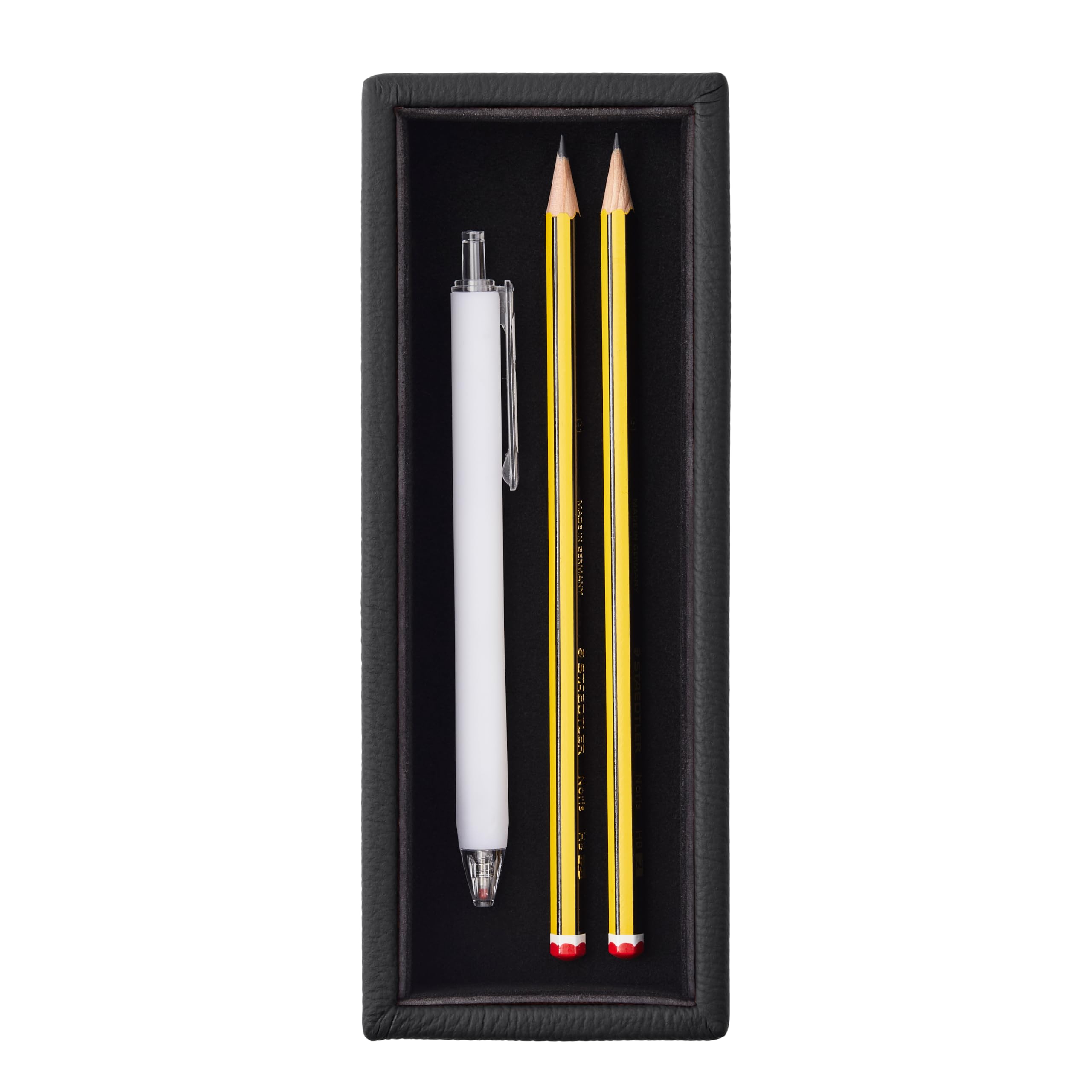 Eglooh - Atena - Schreibtisch Stiftablage Echtes Leder Schwarz - Rechteckiges Design und handgefertigte Ausführungen - cm 20 x 7,5 x H.3,5 - Vollständig in Italien hergestellt