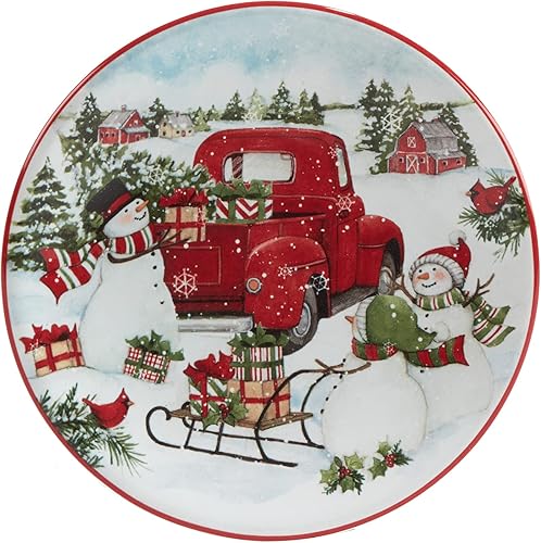 Miniatura 3 de Certified International Red Truck Snowman - Platos de canapéalmuerzo de 6 pulgadas, juego de 4, multicolor