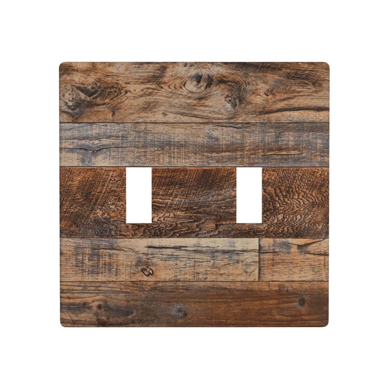 Plaque double interrupteur bois rustique marron 11,4x11,4 cm pour cacher les traces de mur
