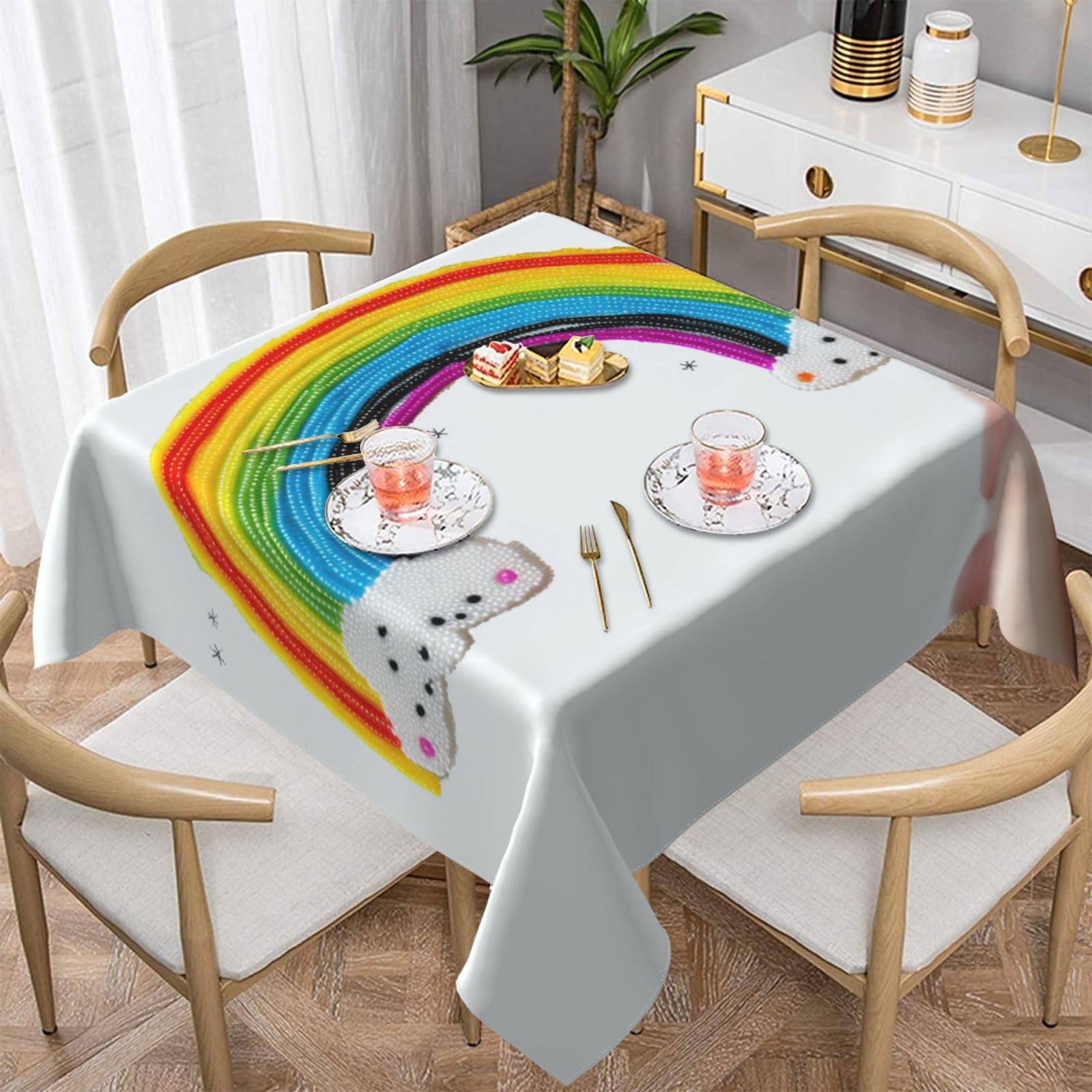 WPKJU Small Rainbow Printing Printed Square Tablecloth 60x60 inch Water Resistant Table Cover Washable Rectangle Table Cloth for Dining Tables