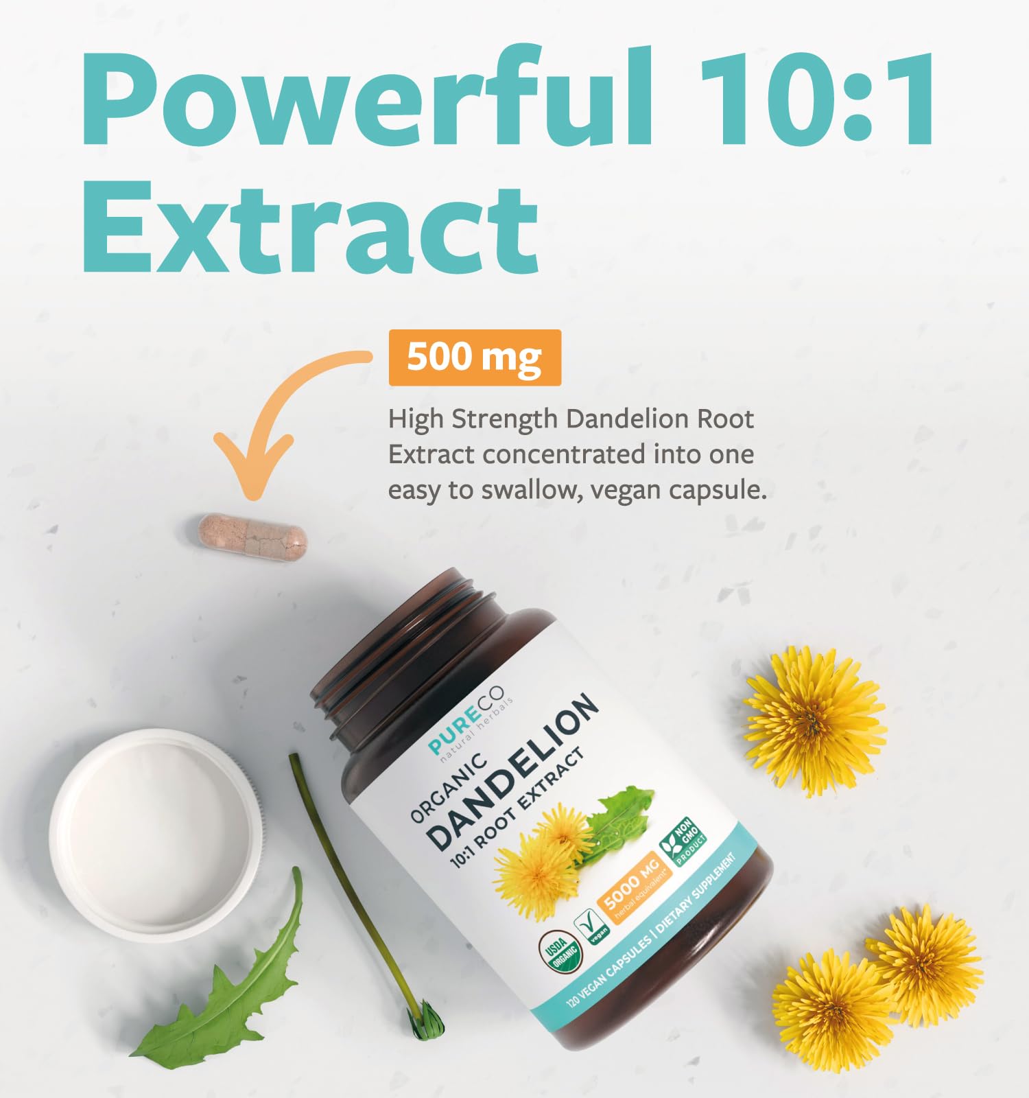 USDA Organic Dandelion Root Extract - High Potency 10:1 Dandelion Root Supplement with 5000mg Herbal Equivalent Strength for Liver Cleanse Detox & Repair Support - Vegan & Non-GMO (4 Month Supply) — Amazon image 3