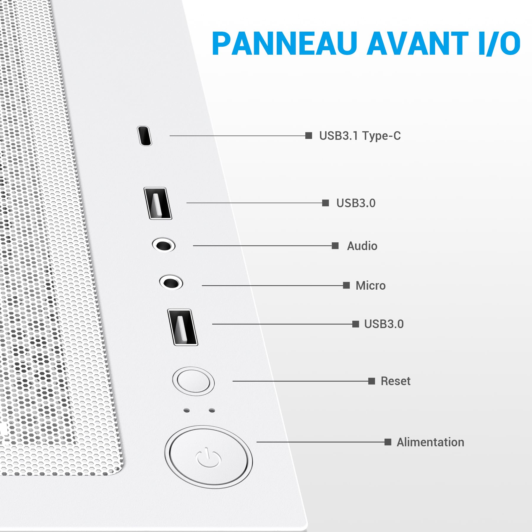 Boîtier SAMA V40 ATX, 6 Vent. ARGB PWM, Double Vitre, USB-C, Blanc