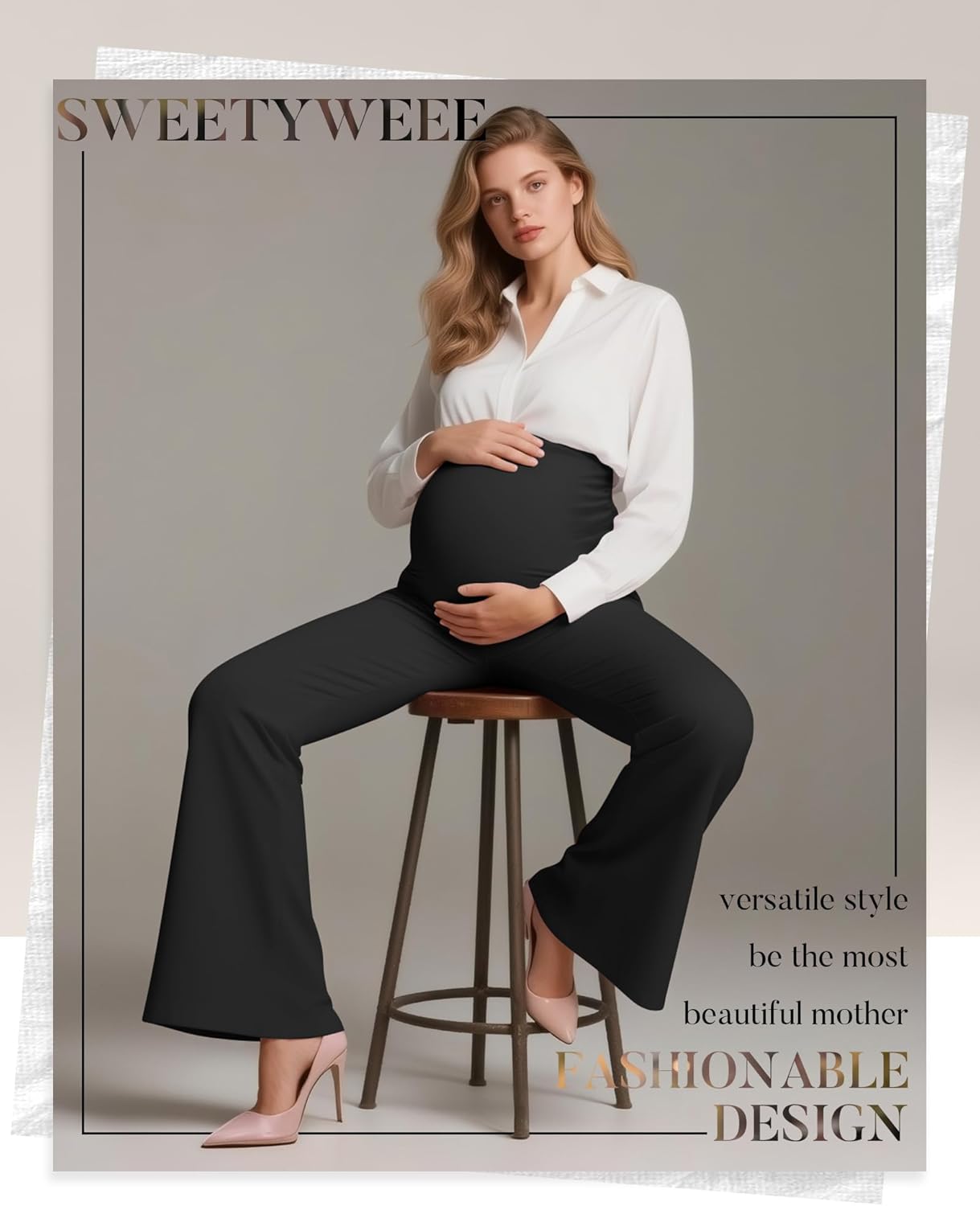 3 Pack Women's Maternity Pants Over The Belly Pregnancy Pants Comfy Bootcut Pregnant Sweatpants with Pockets - Image 4