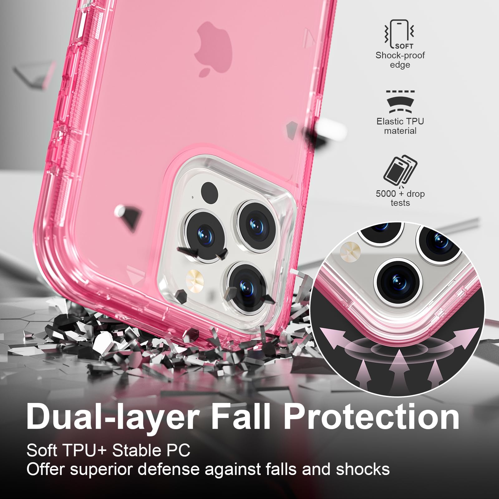 oma Funda para iPhone 15 Pro Max, anticaídas, resistente a los golpes, funda protectora transparente de múltiples capas compatible con iPhone 15 ProMax, 6.7 pulgadas, rosa cristal