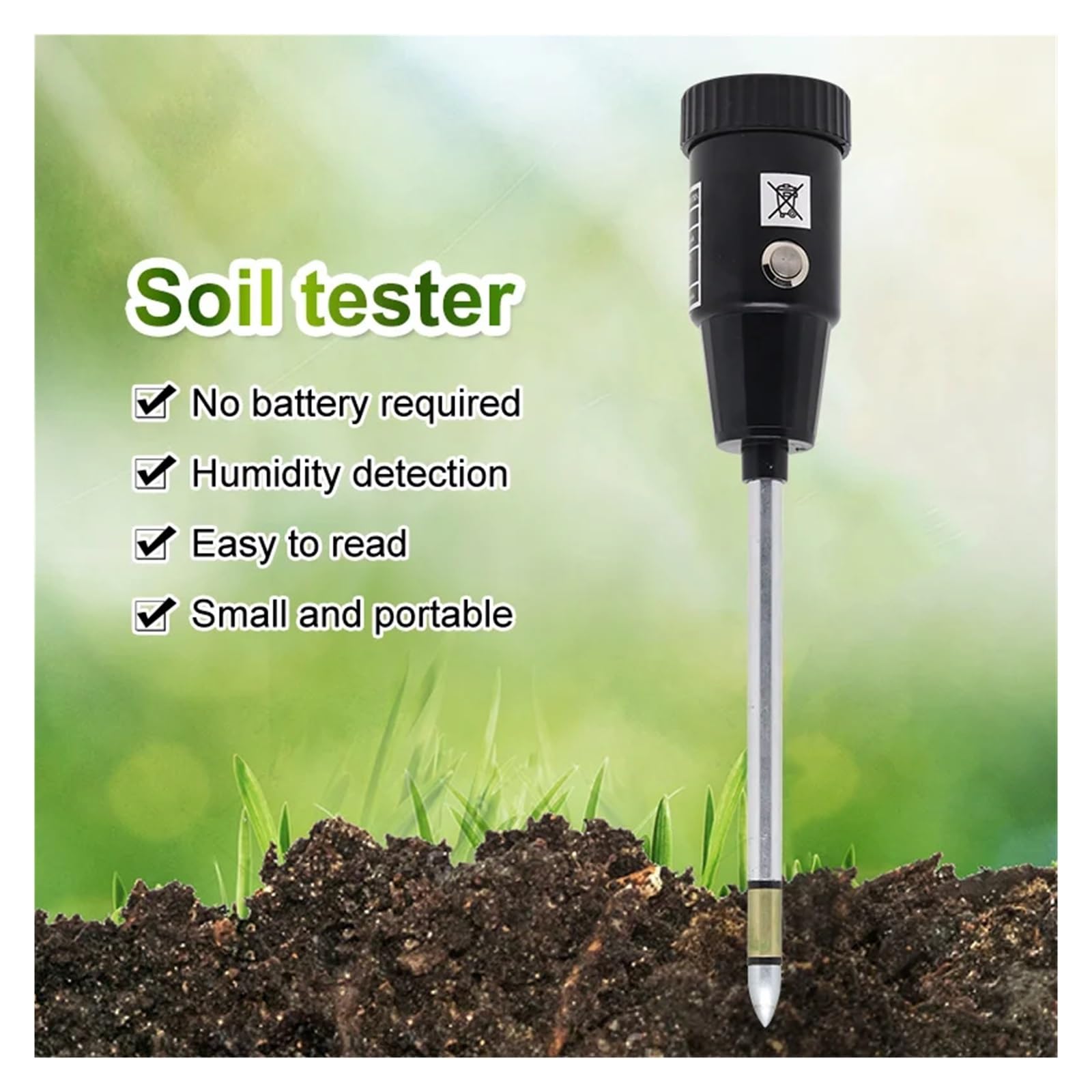 Probador De PH Del Suelo Portátil, Medidor De PH Y Humedad For Jardín Con Sonda De Metal De 295mm De Largo, Kit De Herramientas De Prueba De Suelo Impermeable