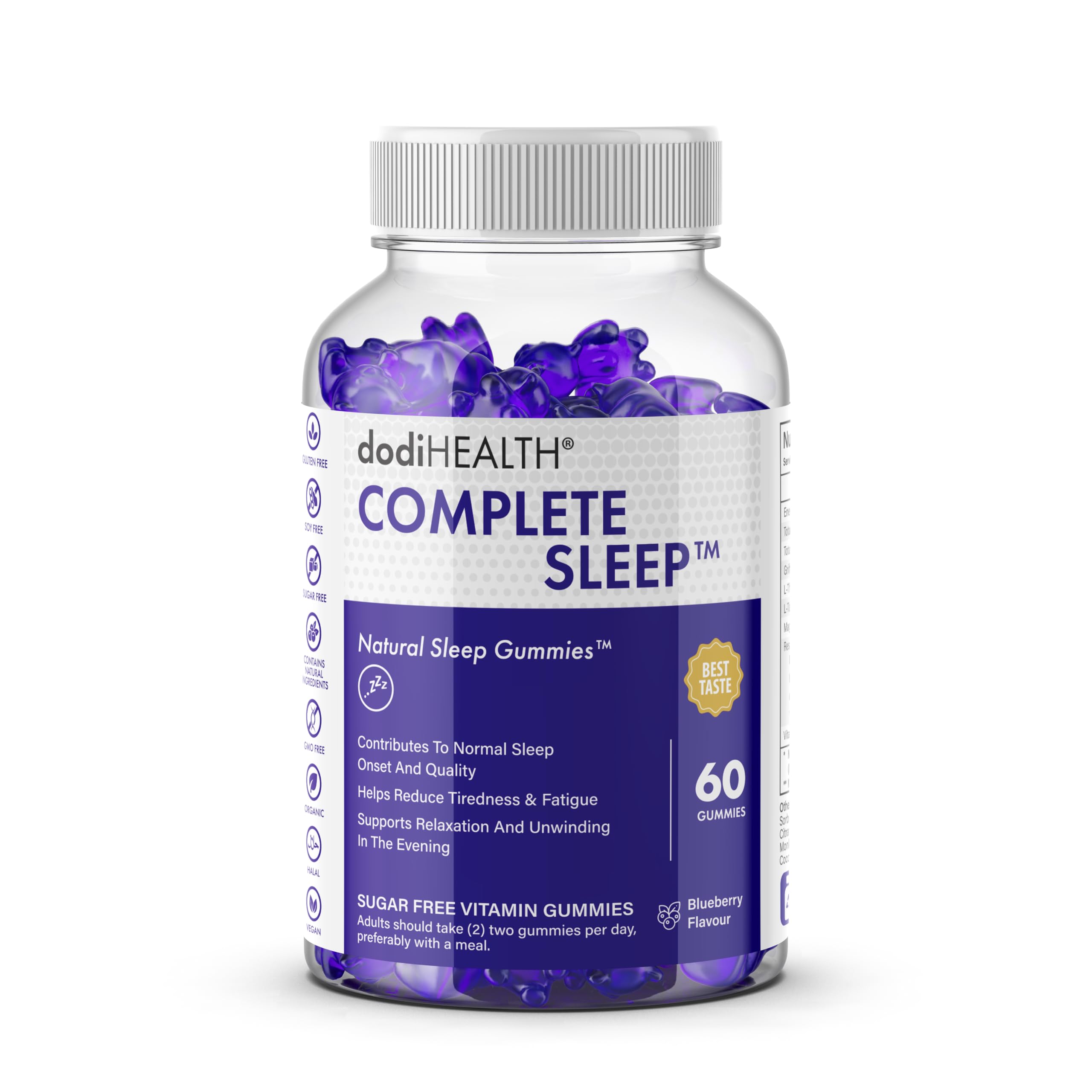 Complete Sleep Vitamin Gummies - Magnesium Glycinate - L-Theanine - Valerian Root - Sugar-Free, Natural Flavors - Sleep Support - 60 Gummies