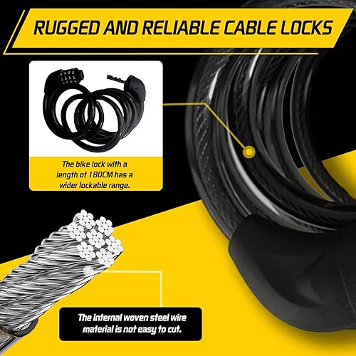 Miniatura 4 de Candado de cable de bicicleta, combinación de 4 dígitos, 6 pies de largo, cerradura antirrobo para bicicleta, accesorios para bicicleta de montaña,