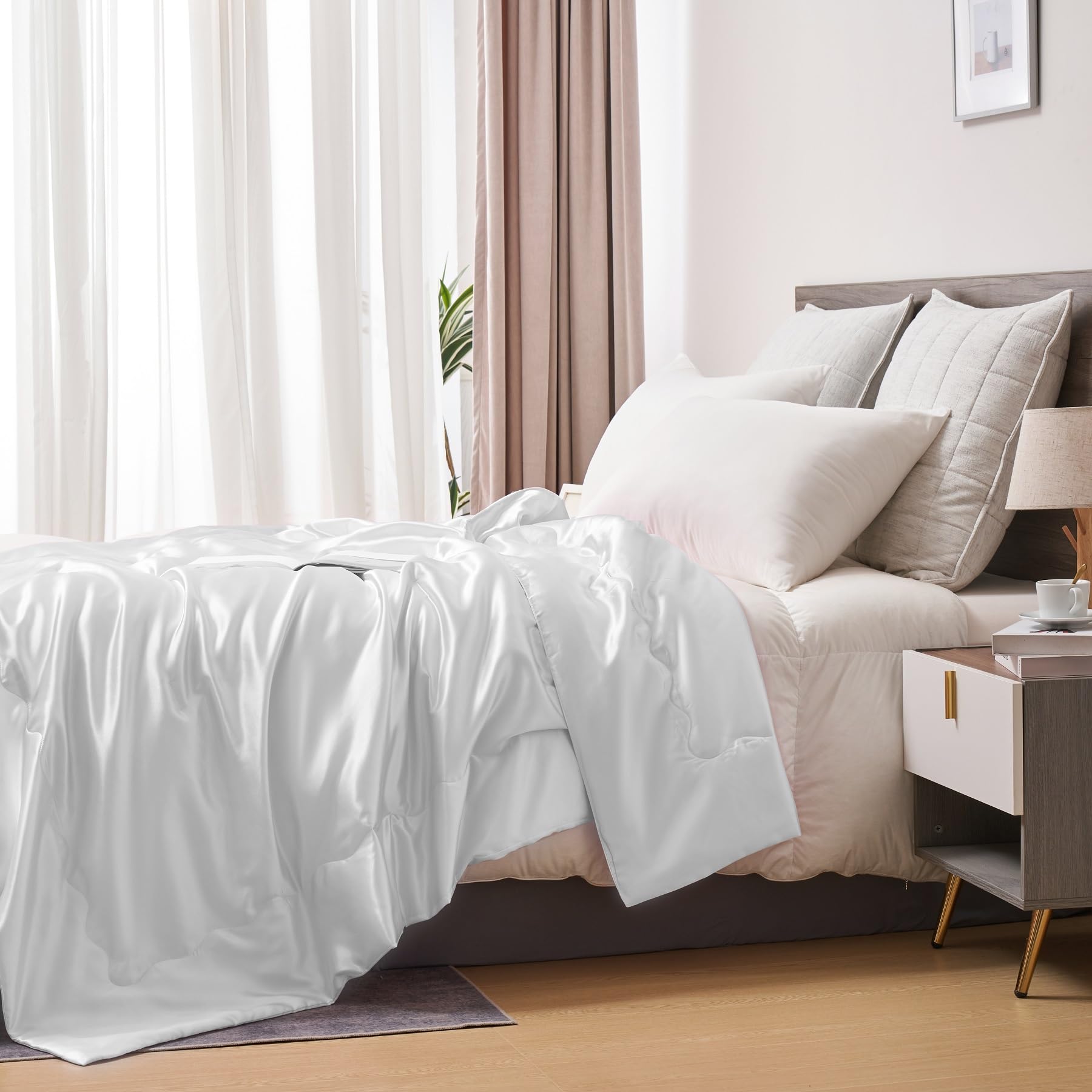Coperta in raso, 220 x 240 cm, colore bianco, per divano, camera da letto, ufficio, viaggi