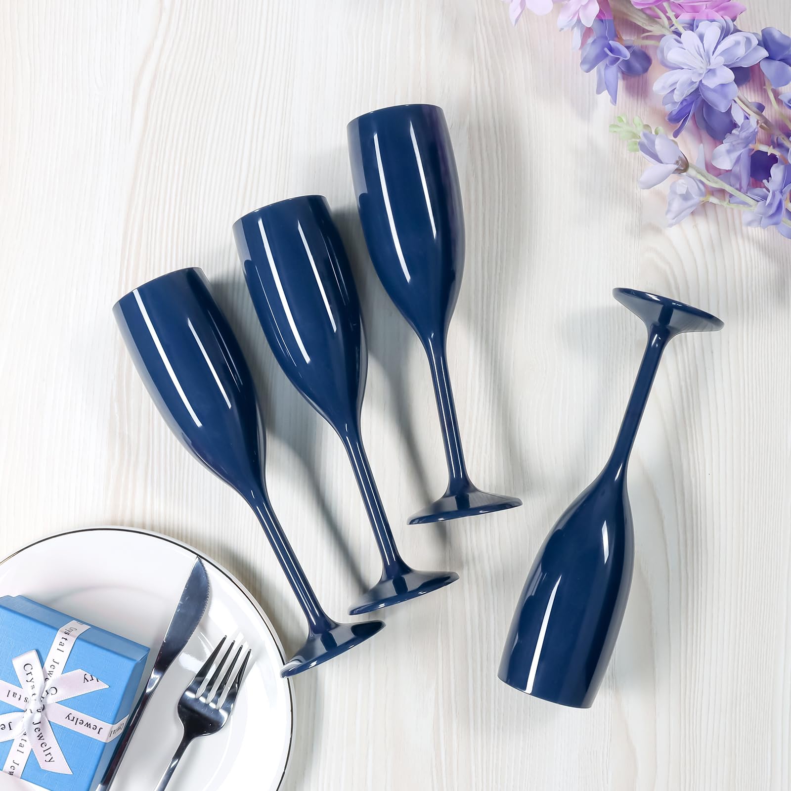 Copas de champán de acrílico azul marino, copas de champán para brindis de boda, copa de champán de plástico, reutilizable, irrompible, para despedida de soltera, boda, despedida de soltera, fiesta de