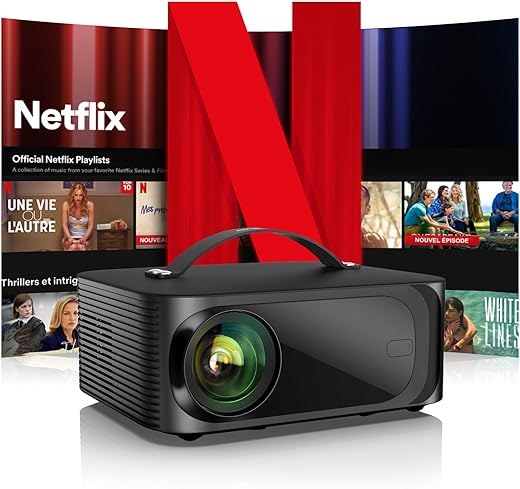 Beamer 4K【Official Netflix & Dolby Audio】 26000LM Remote Focus/6D Trapezkorrektur WiFi6 Bluetooth Smart Beamer Full HD 1080P, ONOAYO Unterstützt 4K Video Beamer Heimkino/Outdoor Handy Projektor