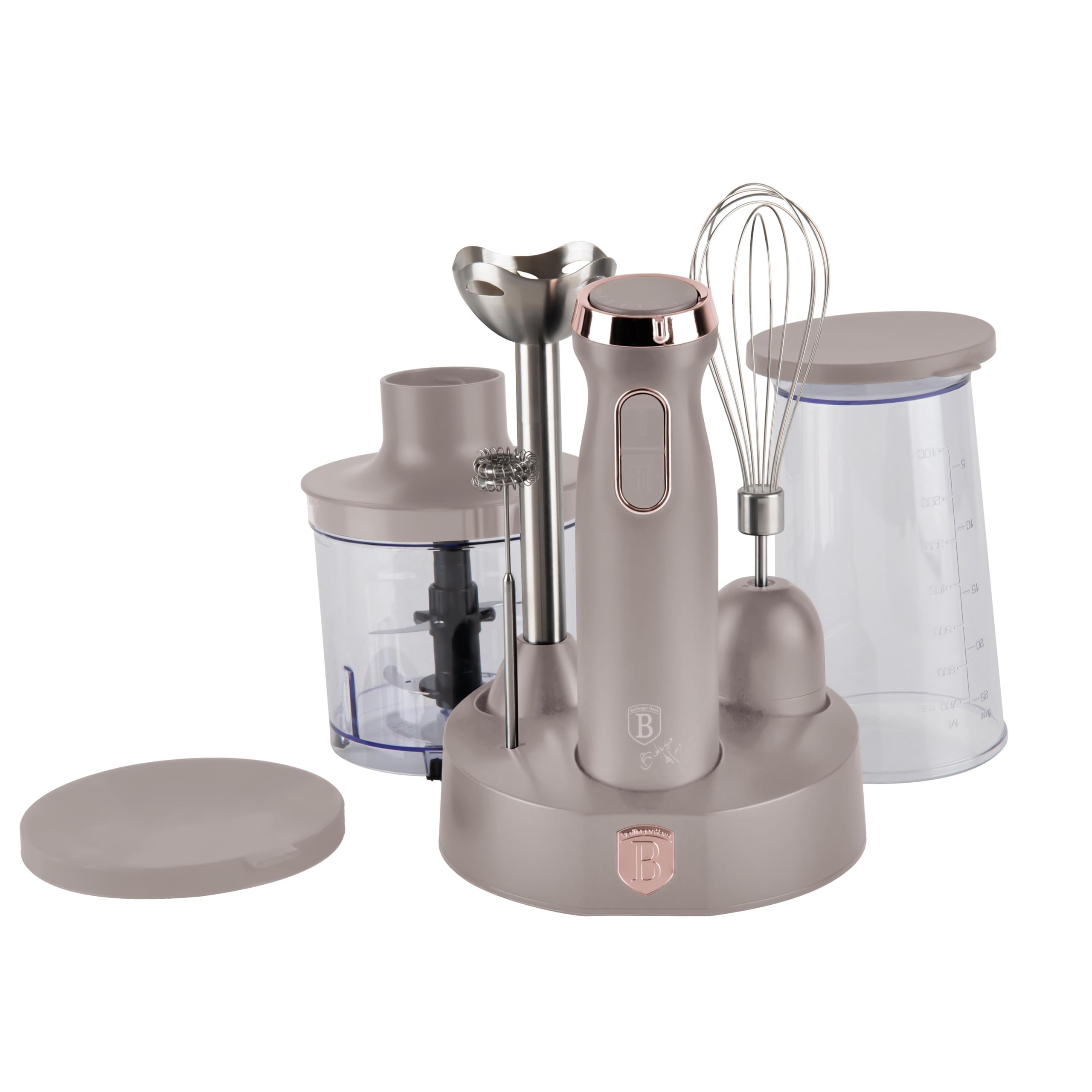 Berlinger Haus Batidora de Mano 6 en 1, 800W, Control de Velocidad Variable, Cuchilla de Titanio, Accesorios Incluidos, Acero Inoxidable, Color Taupe Mate
