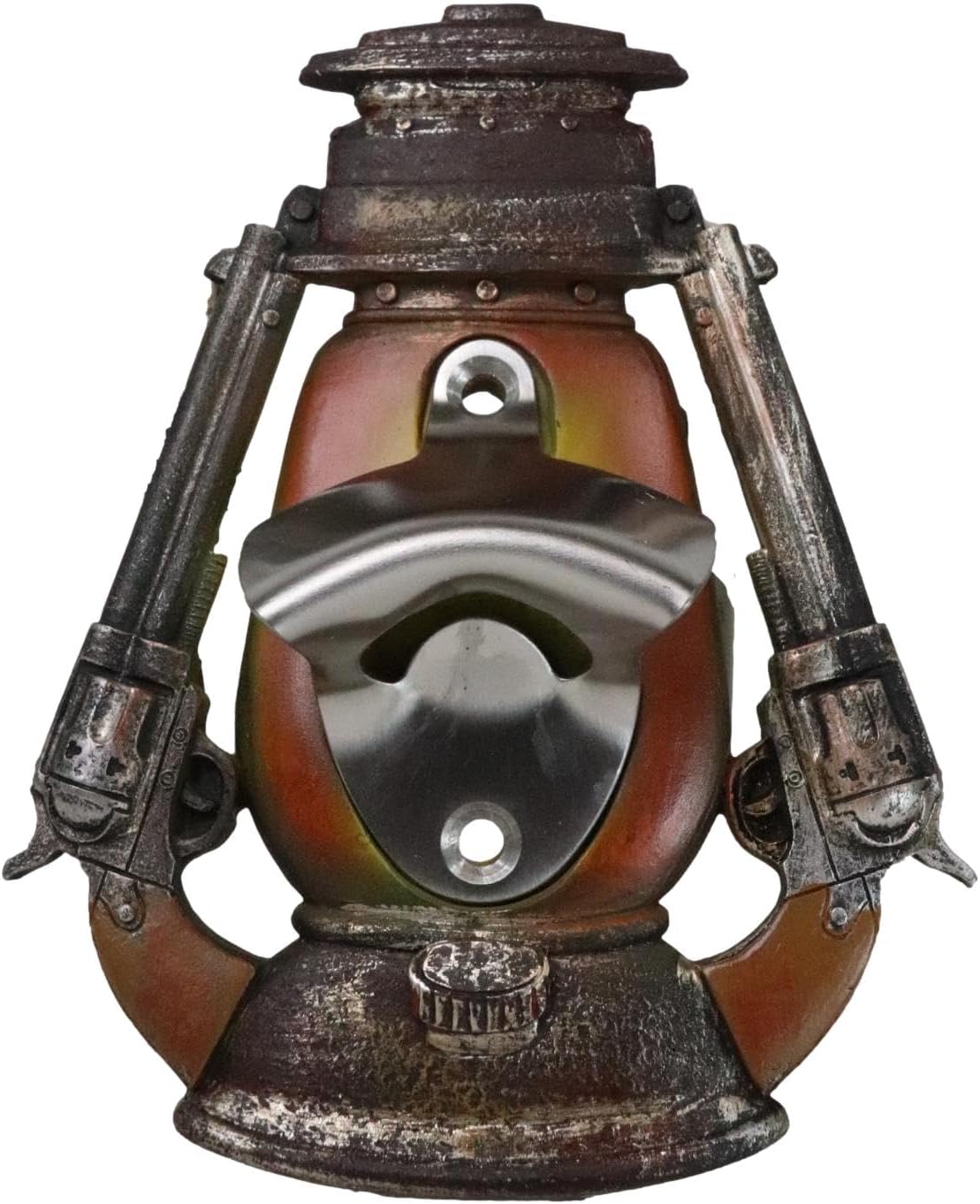 Ebros Gift Wild Western Cowboy Double Revolver Gun Pistols Old Fashioned Lantern Lamp Shaped Wall Mounted Soda Beer Glass Bottle Cap Opener Sculpture Man Cave Accent