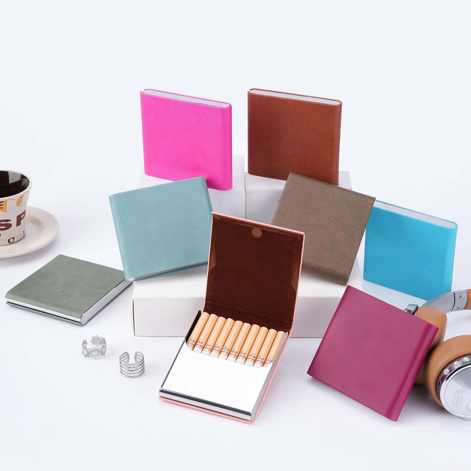 Portasigarette portatile sottile in pelle con chiusura magnetica, scatola per il trasporto di sigarette in metallo, per contenere 10 sigarette di dimensioni regolari, tasca ultra sottile per