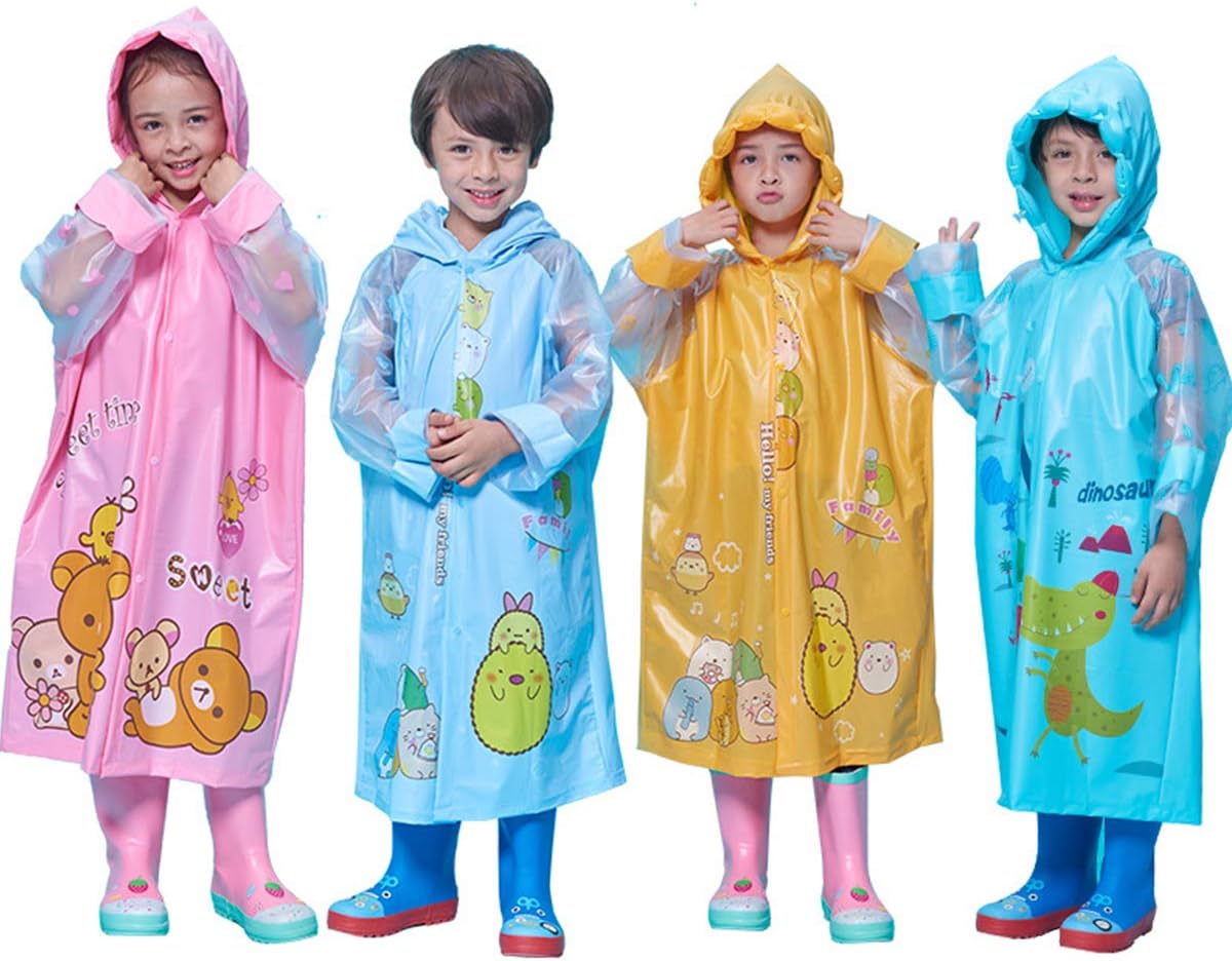 Kids Rain Jacket Hooded Raincoats for Girls Boys Waterproof Windproof Size